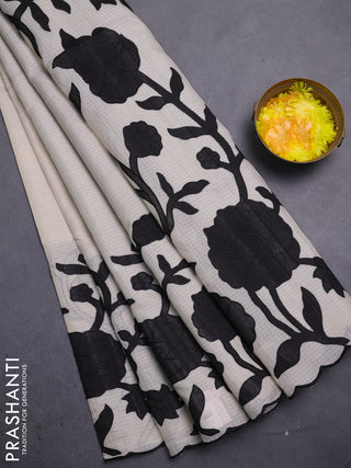 Kota saree beige and black with floral applique work