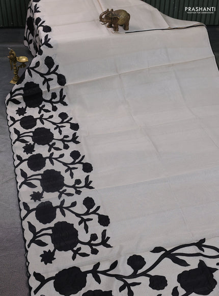 Kota saree beige and black with floral applique work