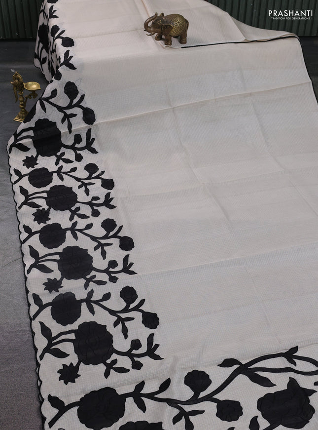Kota saree beige and black with floral applique work