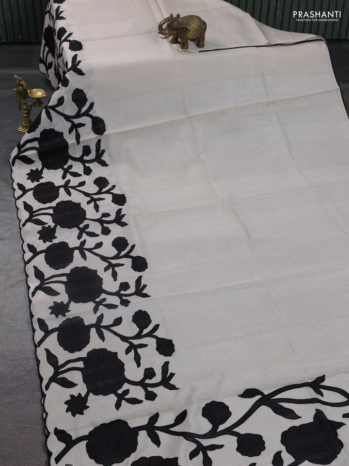 Kota saree beige and black with floral applique work