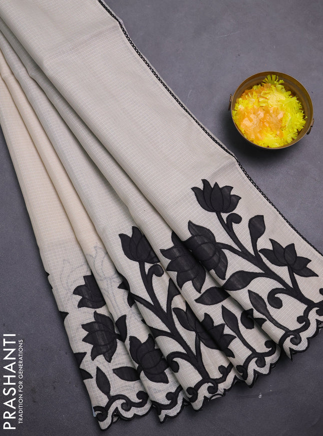 Kota saree beige and black with kalamkari applique work