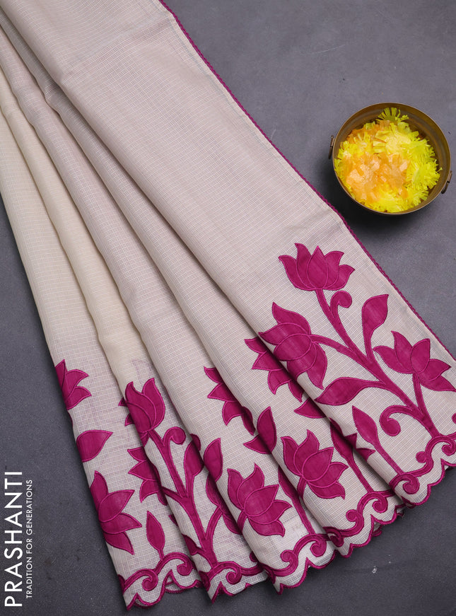 Kota saree beige and purple with kalamkari applique work