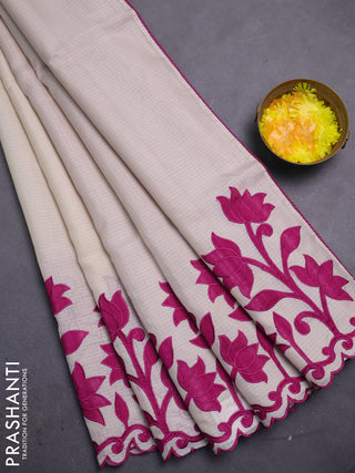 Kota saree beige and purple with kalamkari applique work