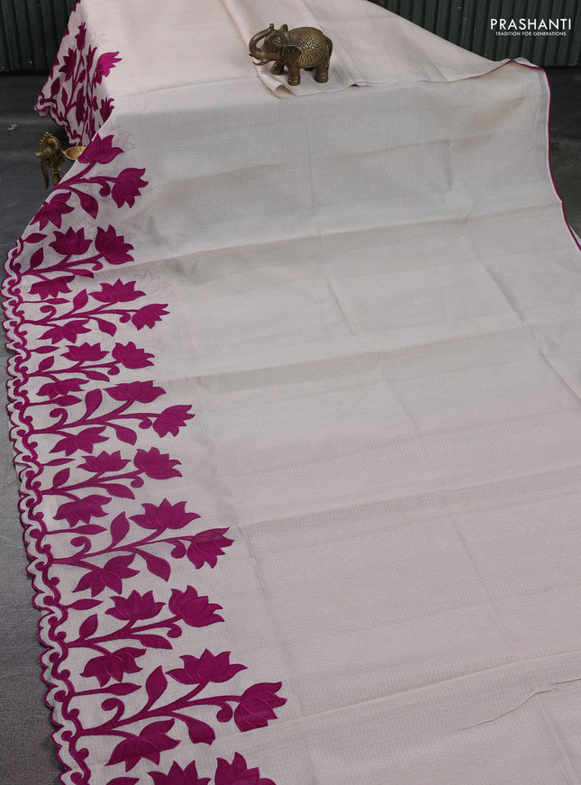 Kota saree beige and purple with kalamkari applique work