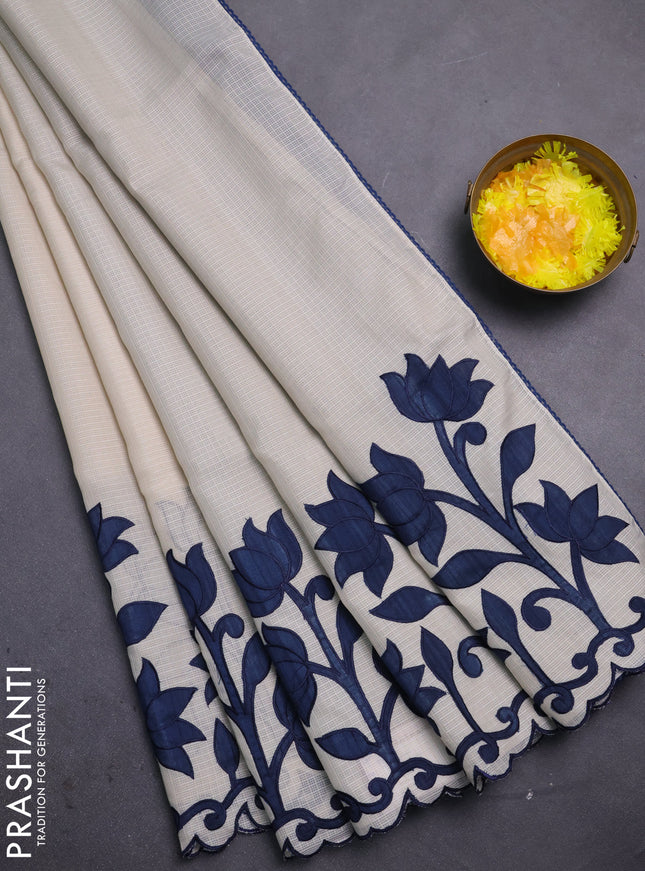Kota saree beige and peacock blue with kalamkari applique work