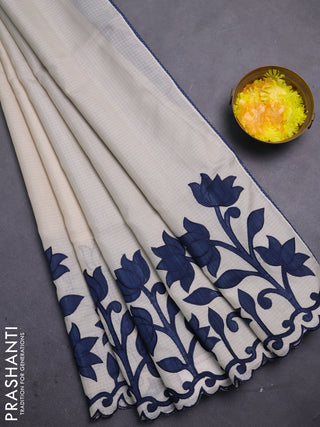 Kota saree beige and peacock blue with kalamkari applique work