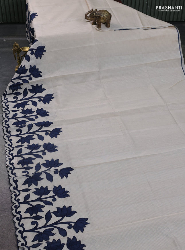 Kota saree beige and peacock blue with kalamkari applique work