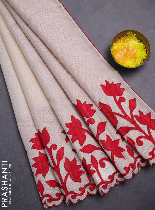 Kota saree beige and red with kalamkari applique work