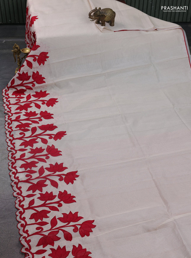 Kota saree beige and red with kalamkari applique work