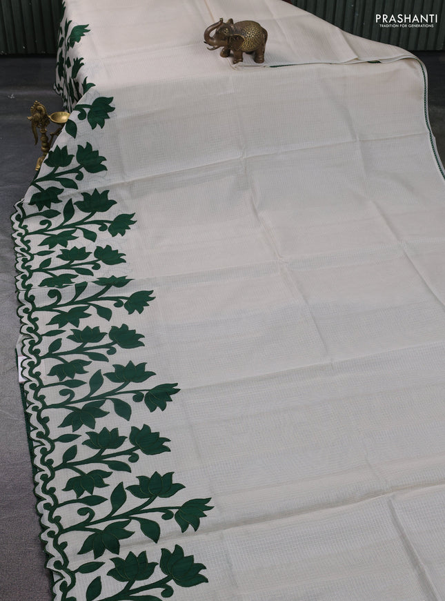 Kota saree beige and green with kalamkari applique work