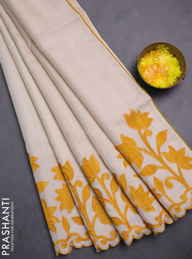 Kota saree beige and mustard yellow with kalamkari applique work