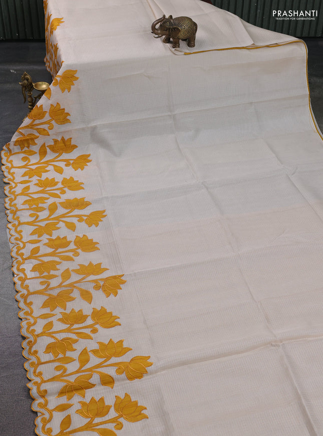 Kota saree beige and mustard yellow with kalamkari applique work