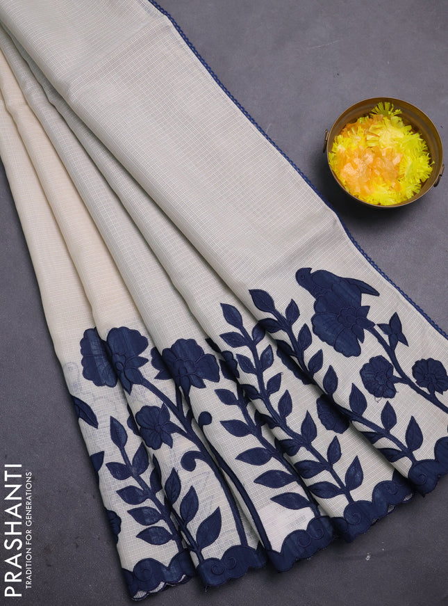 Kota saree beige and peacock blue with kalamkari applique work