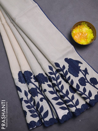 Kota saree beige and peacock blue with kalamkari applique work