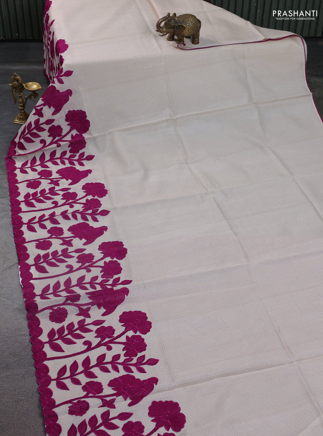 Kota saree beige and purple with kalamkari applique work