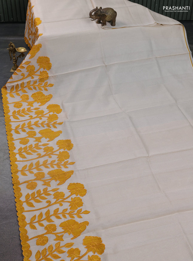 Kota saree beige and mustard yellow with kalamkari applique work