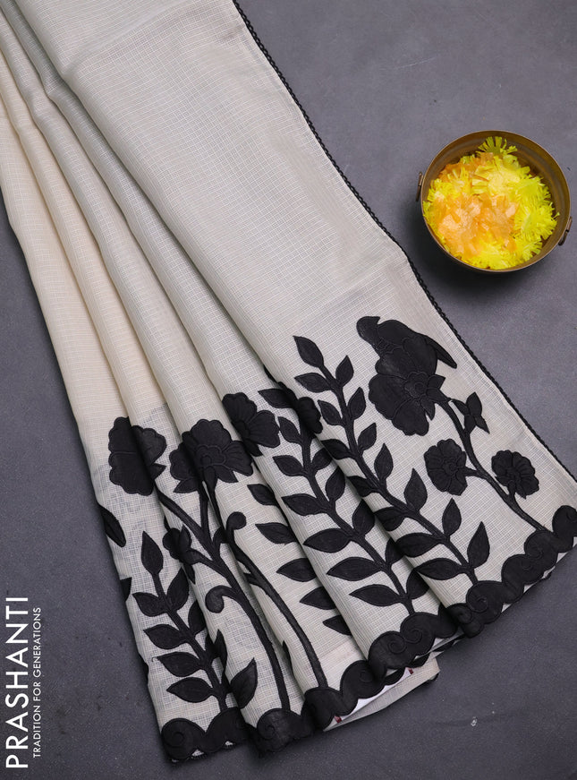 Kota saree beige and black with kalamkari applique work