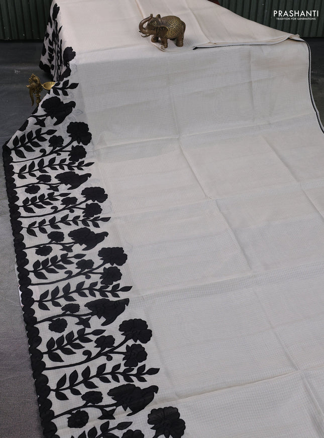 Kota saree beige and black with kalamkari applique work