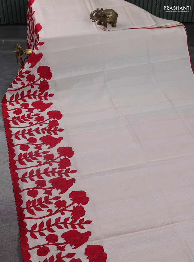 Kota saree beige and red with kalamkari applique work