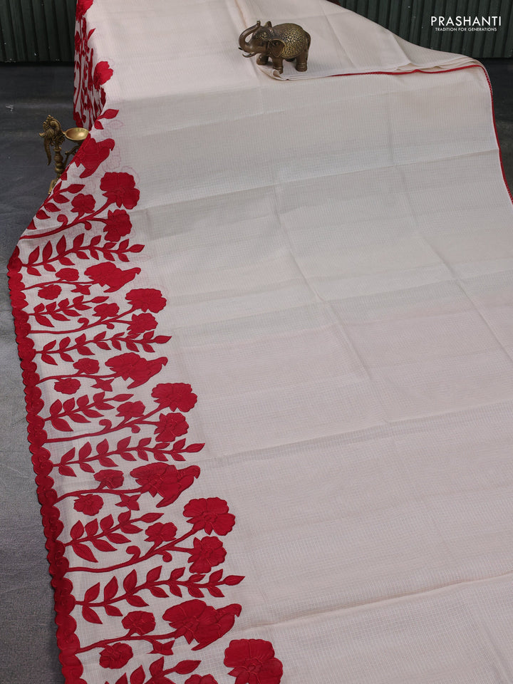 Kota saree beige and red with kalamkari applique work