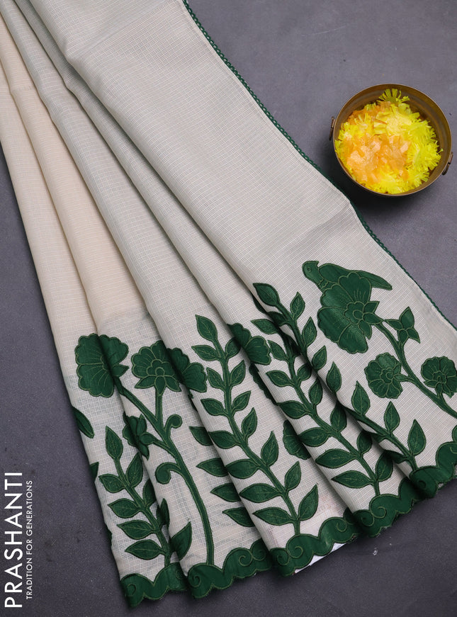 Kota saree beige and green with kalamkari applique work