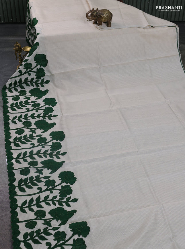 Kota saree beige and green with kalamkari applique work