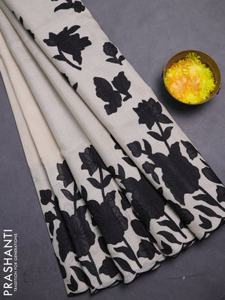 Kota saree beige and black with floral applique work