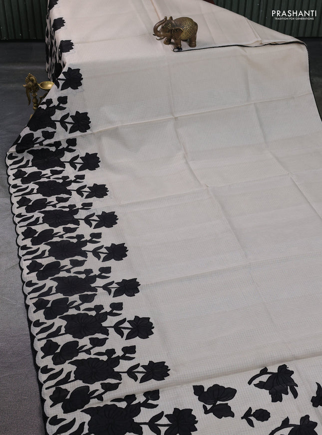 Kota saree beige and black with floral applique work