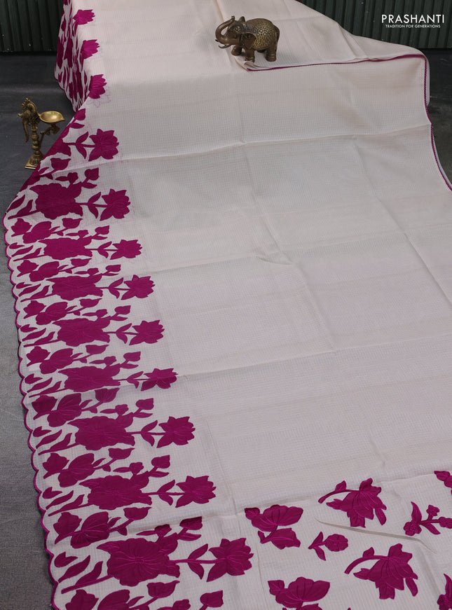 Kota saree beige and purple with floral applique work