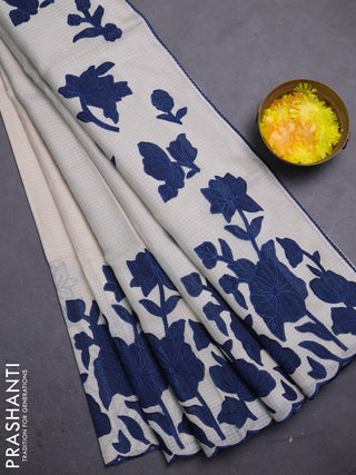 Kota saree beige and peacock blue with floral applique work