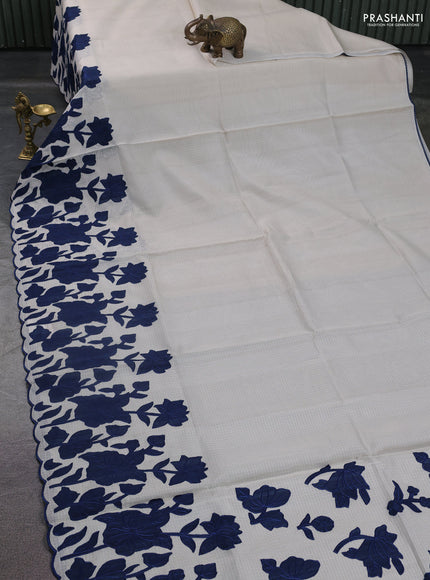 Kota saree beige and peacock blue with floral applique work