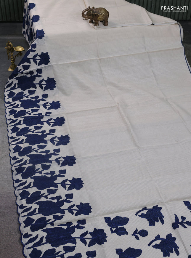 Kota saree beige and peacock blue with floral applique work