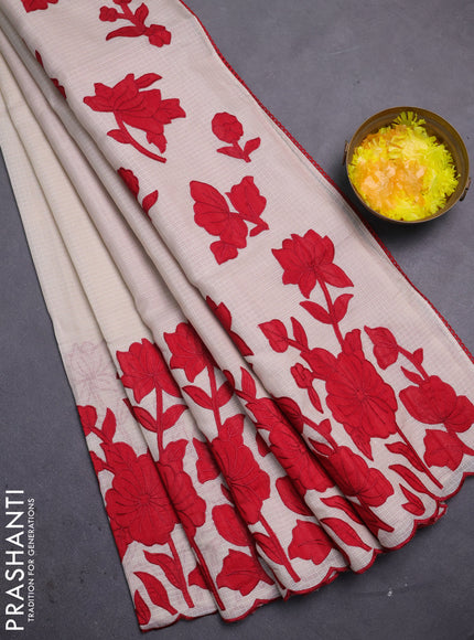Kota saree beige and maroon with floral applique work