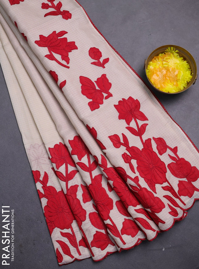 Kota saree beige and maroon with floral applique work