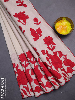 Kota saree beige and maroon with floral applique work