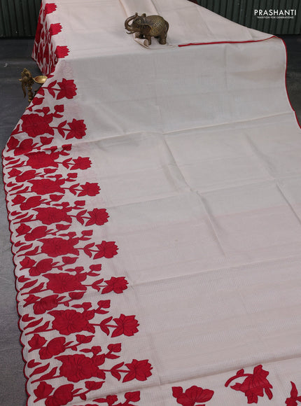 Kota saree beige and maroon with floral applique work