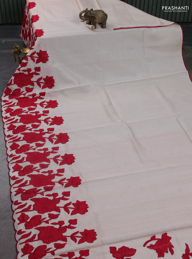 Kota saree beige and maroon with floral applique work