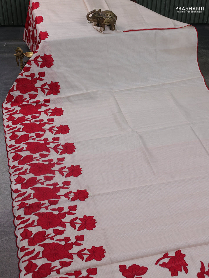 Kota saree beige and maroon with floral applique work