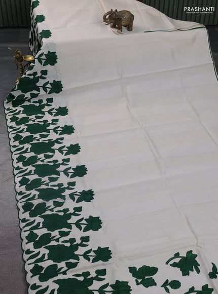 Kota saree beige and green with floral applique work