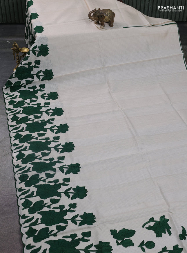 Kota saree beige and green with floral applique work