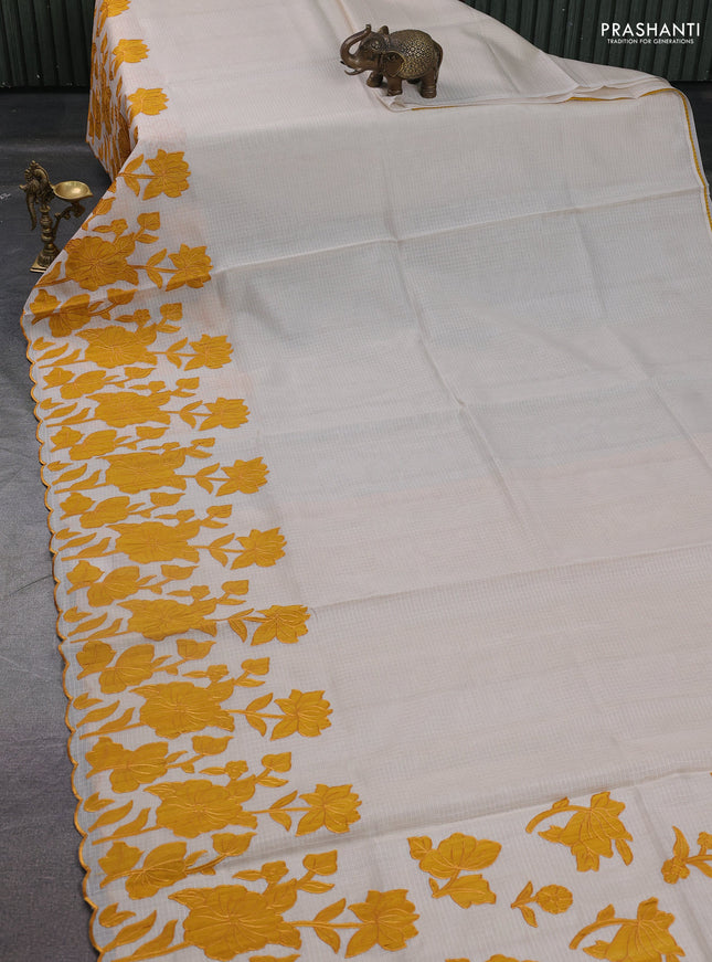 Kota saree beige and mustard yellow with floral applique work