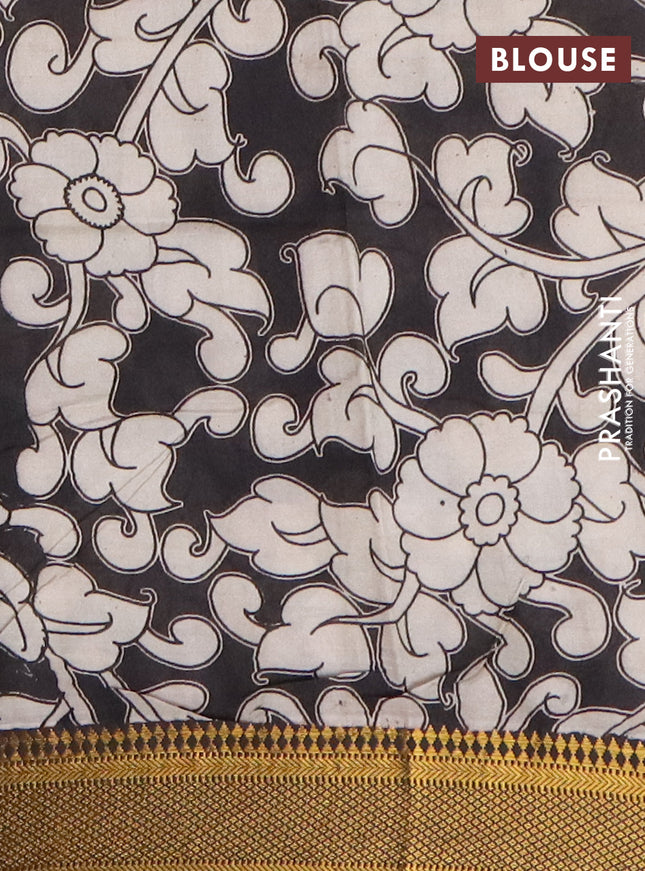 Kalamkari semi silk saree beige and black with allover pichwai butta prints and mangalgiri border