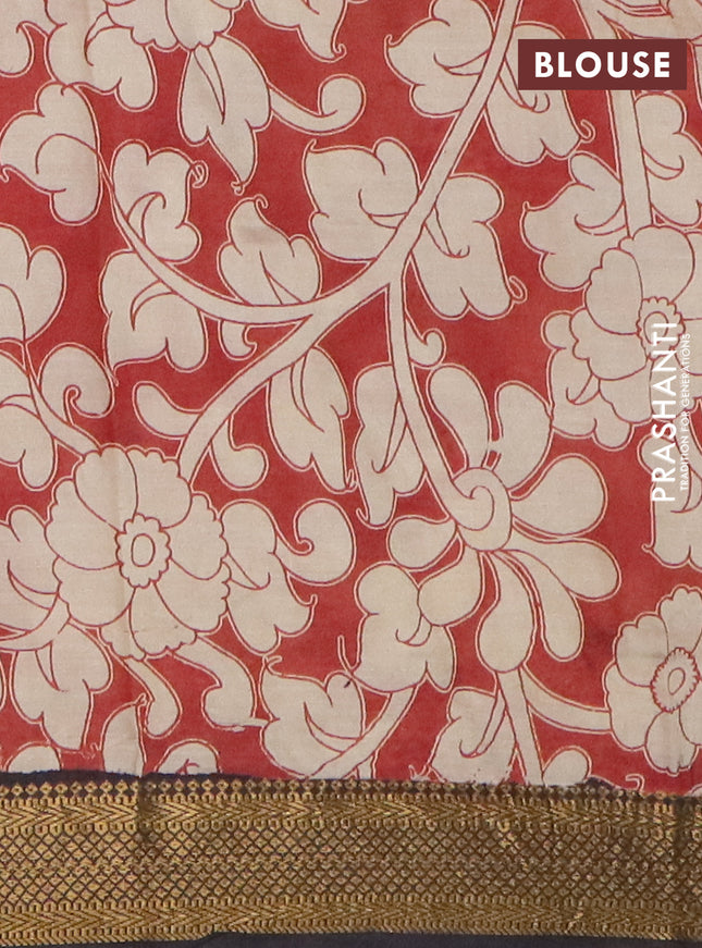 Kalamkari semi silk saree beige and black with allover prints and mangalgiri border