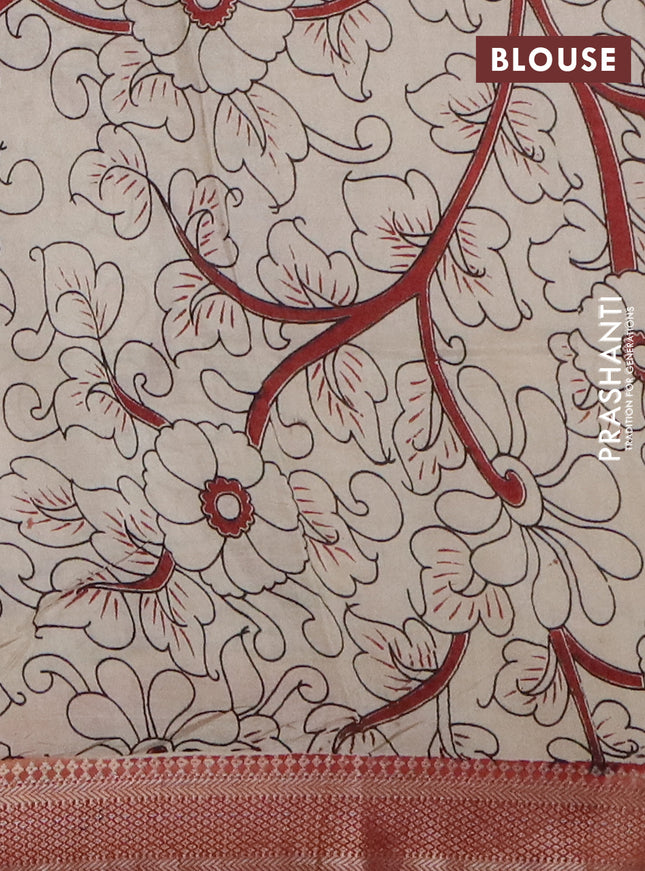 Kalamkari semi silk saree black and rustic maroon with allover prints and mangalgiri border