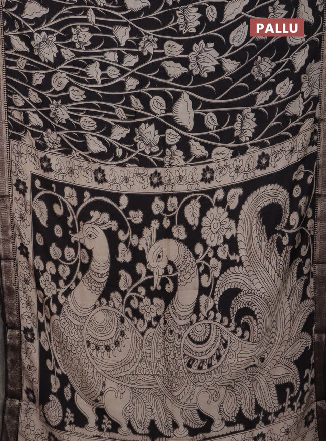 Kalamkari semi silk saree black with allover prints and mangalgiri border