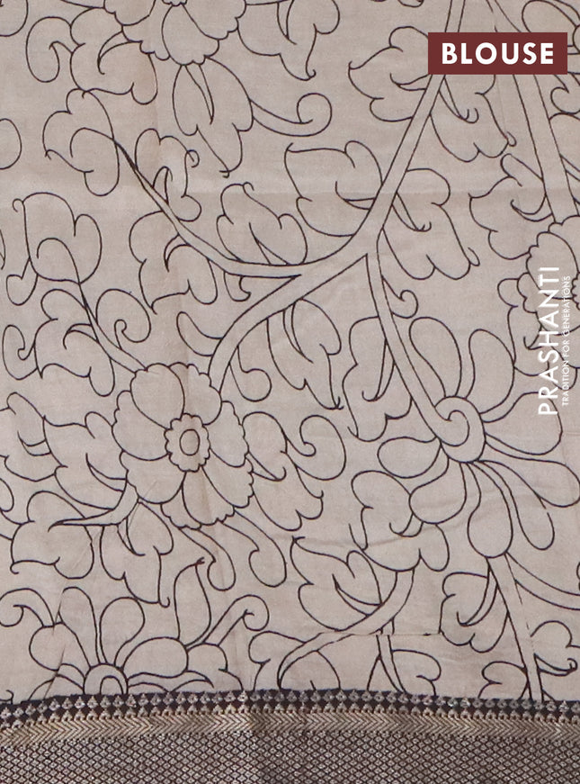 Kalamkari semi silk saree black with allover prints and mangalgiri border