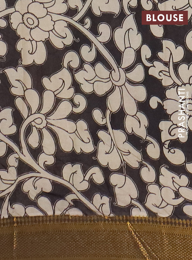 Kalamkari semi silk saree beige and black with allover prints and mangalgiri border