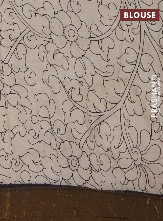 Kalamkari semi silk saree black and beige with allover prints and mangalgiri border