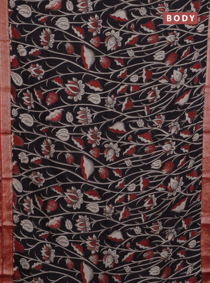Kalamkari semi silk saree black and maroon with allover prints and mangalgiri border