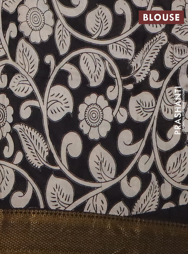 Kalamkari semi silk saree beige and black with allover prints and mangalgiri border